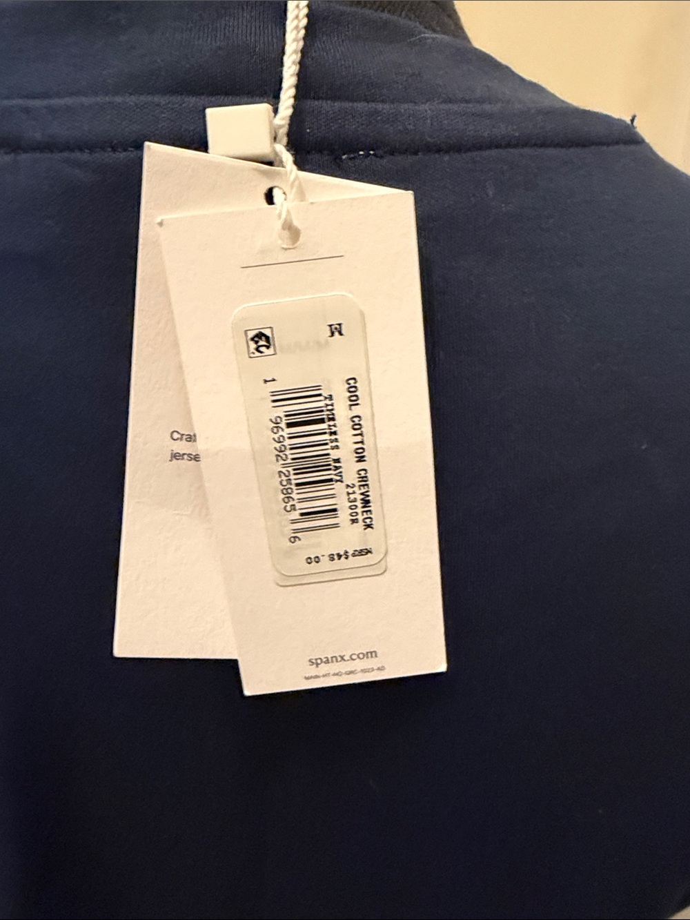 SPANX Navy Cool Cotton Short Sleeve Crewneck Tee NWT Medium - Picture 2 of 6